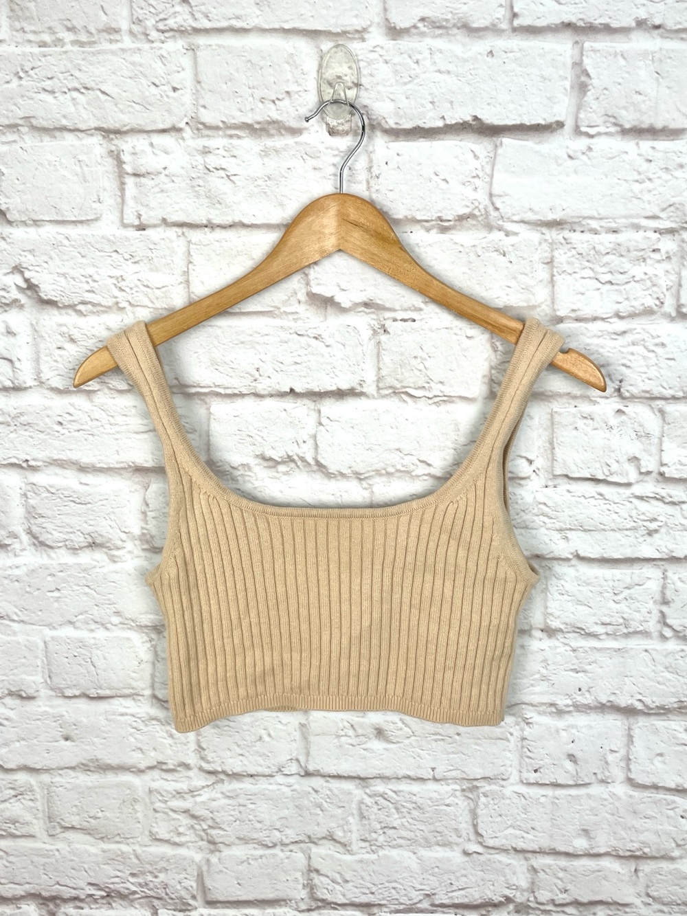 Aritzia Wilfred Manila Beige Ribbed Crop Wool Tank Size M